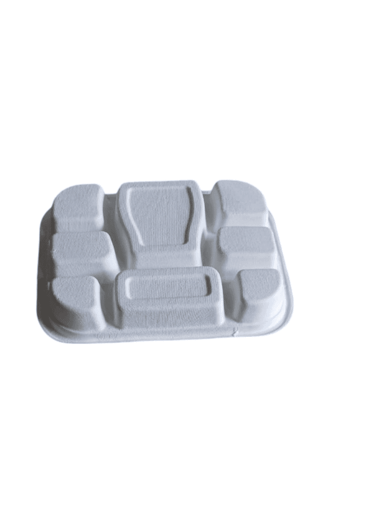 Compostable 9-inch sugarcane fiber clamshell container with 7 compartments pack of 10 view 2