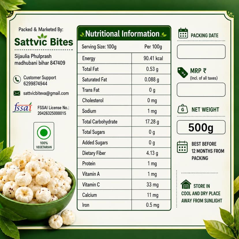 Sattvic Bites 5 Sutta Phool Makhana 500gm view 2