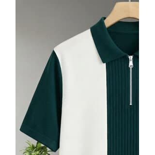 Ausk Mens Green, White Graphic Print Cotton Blend Polo Collar T-Shirt view 2