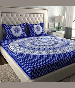 ABHACLOTHO Cotton 1 Double Bedsheet with 2 Pillow Covers ( Blue )