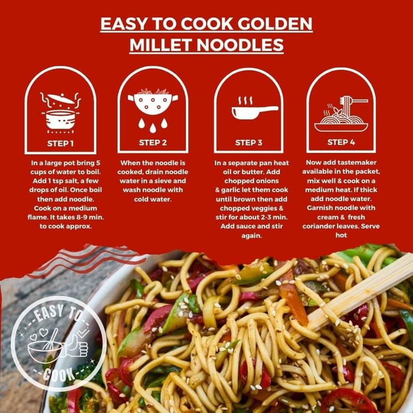 GOLDEN MILLETS Noodles Combo | Healthy Noodles Millets | Multi Millet Noodles | Foxtail Millet Noodles | Little Millet Noodles | Kodo Millet Noodles | Barnyard Millet Noodles | No Preservative | Millets Noodles For Diet | (150g x 5) view 5