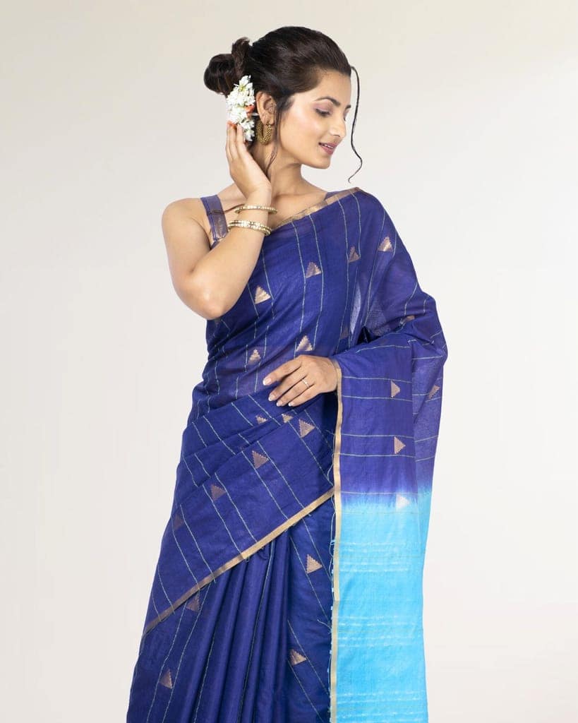 Kota Silk Saree Liberty Blue Color Weaving Triangle with running blouse-9668 view 6