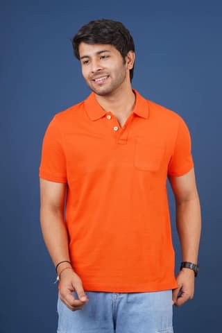 Men Dark Orange Pocket Polo T-Shirt