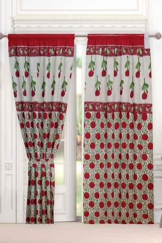 COTTAGE Handmade Cotton Floral Print Grommet Door Curtains, Set ot 2 (3.6x7 ft, Multicolor)