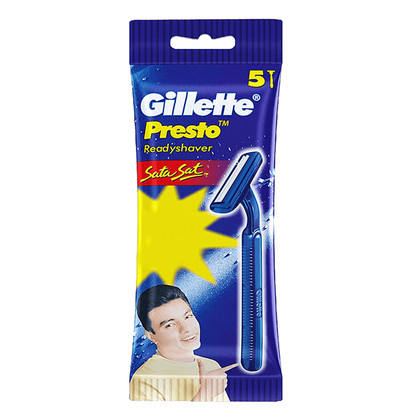 Gillette Presto Sata Sat Disposable Razor - Twin Blades, Long Handle, For Smooth Shaving, 5 Pcs