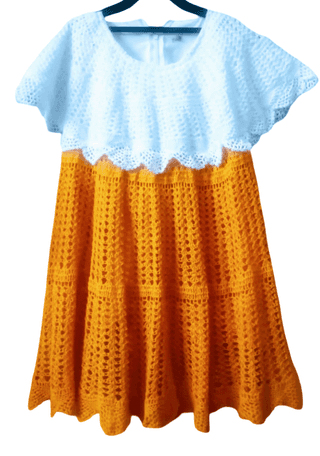 Crochet Midi Dress - White & Yellow Crochet Dress