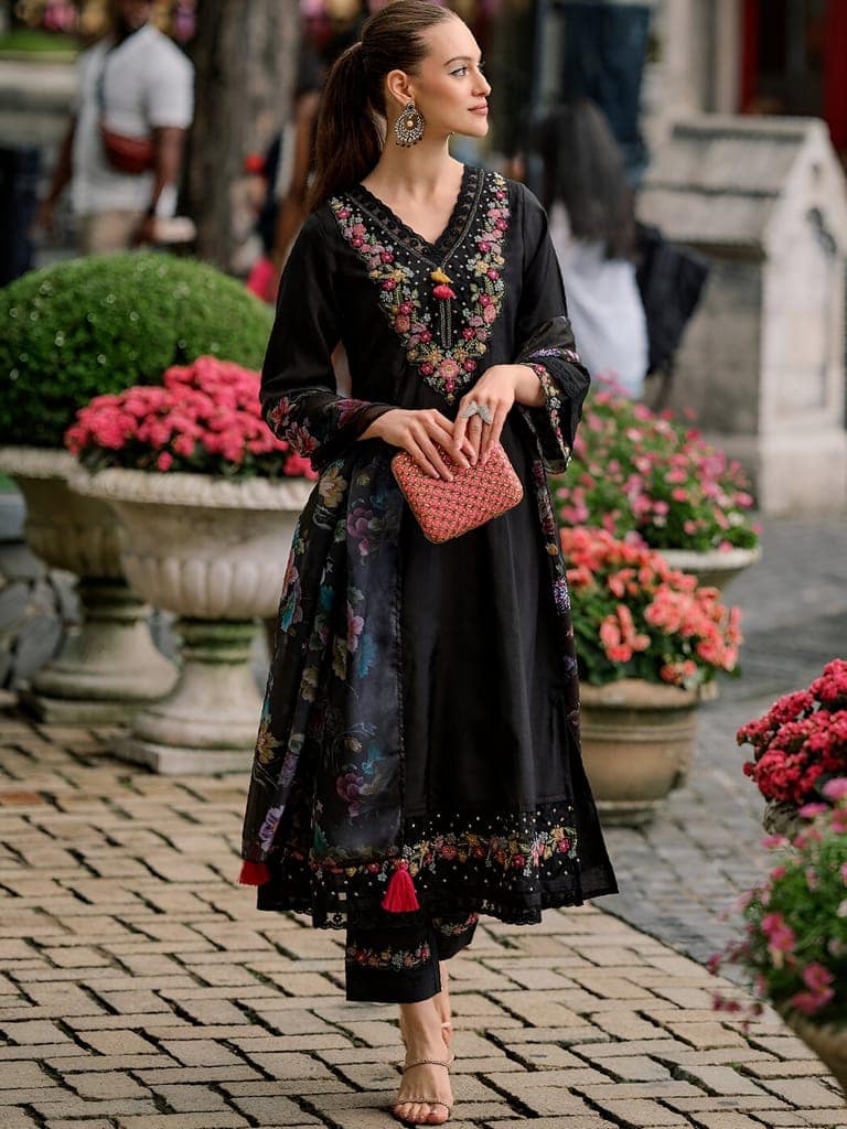 Black Ready to wear indian salwar kameez Dupatta for women anarkali designer pakistani dresses Festival 3 piece view 2