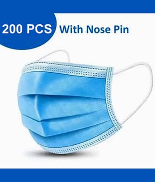 BLAQUE 3 Ply Anti Viral, Anti Pollution Surgical Disposable Face Mask With Nose Pin & Meltblown Layer- Pack of 200 (Blue)