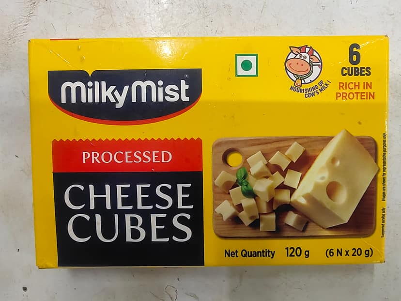 Milky mist processed cheese cubes