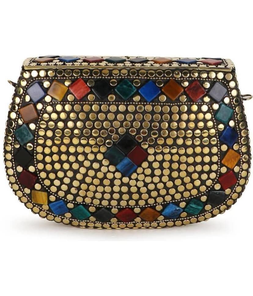 Anekaant - Gold Fabric Box Clutch view 2