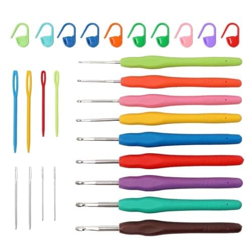 9PCS Ergonomic Crochet Hooks Set by Flickzo – Aluminum Crochet Hook Set with Soft Silicone Handles (2-6mm), Crochet Kit for Beginners with Crochet Tools & Knitting Accessories view 2
