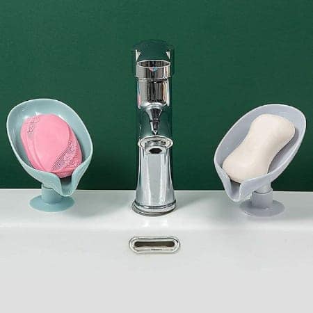V3Deals Leaf Shape Soap Dish with Drainage – Pack of 2, Self Draining Soap Holder for Bathroom, Kitchen Sink, Water Resistant Plastic Soap Stand with Suction Cup Base view 4