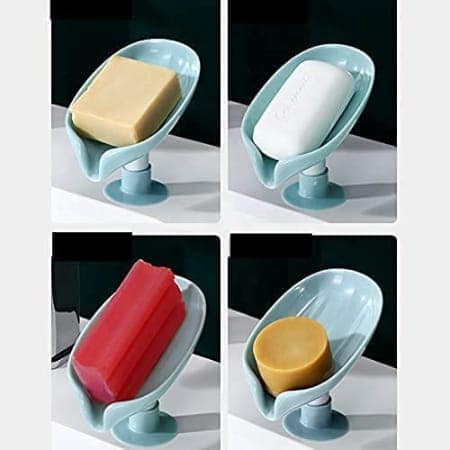 V3Deals Leaf Shape Soap Dish with Drainage – Pack of 2, Self Draining Soap Holder for Bathroom, Kitchen Sink, Water Resistant Plastic Soap Stand with Suction Cup Base view 5