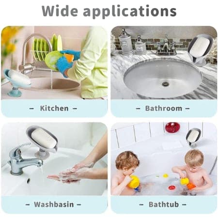 V3Deals Leaf Shape Soap Dish with Drainage – Pack of 2, Self Draining Soap Holder for Bathroom, Kitchen Sink, Water Resistant Plastic Soap Stand with Suction Cup Base view 6
