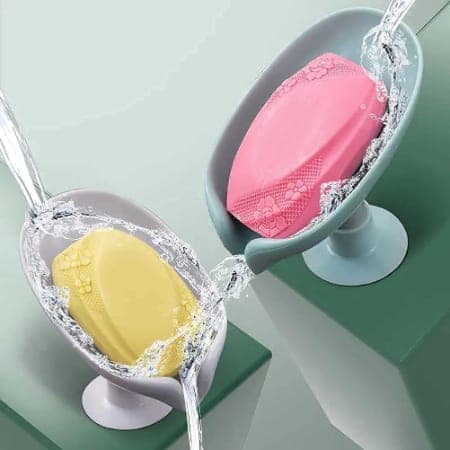 V3Deals Leaf Shape Soap Dish with Drainage – Pack of 2, Self Draining Soap Holder for Bathroom, Kitchen Sink, Water Resistant Plastic Soap Stand with Suction Cup Base view 8