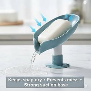 V3Deals Leaf Shape Soap Dish with Drainage – Pack of 2, Self Draining Soap Holder for Bathroom, Kitchen Sink, Water Resistant Plastic Soap Stand with Suction Cup Base view 9