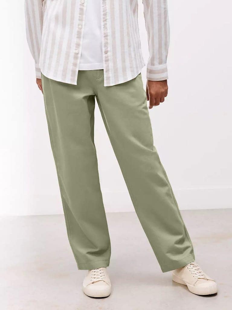 Mens Light Green Solid Chinos Trousers view 2