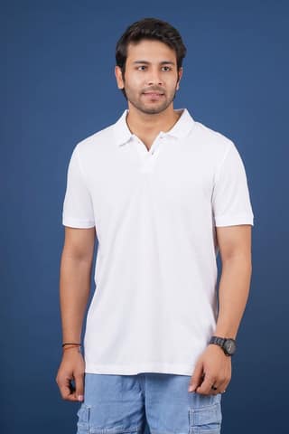 Men's White Solid Polo T-Shirt