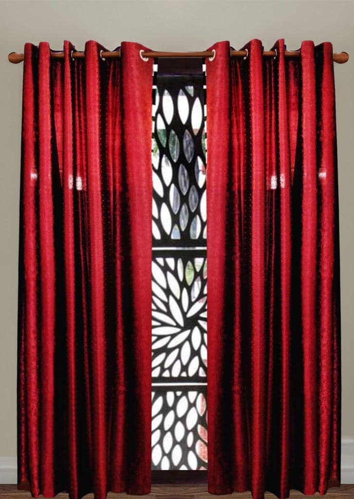 Omkar by R3 Inc. Thick Embossed Blackout 9 feet Door Eyelet Curtain I Block Sunlight I Room Darkening, Wrinkle Free, Noise Reduction, Fade Resistant, Balance Temperature (Embossed Curtain - Red) Set of 2 view 2