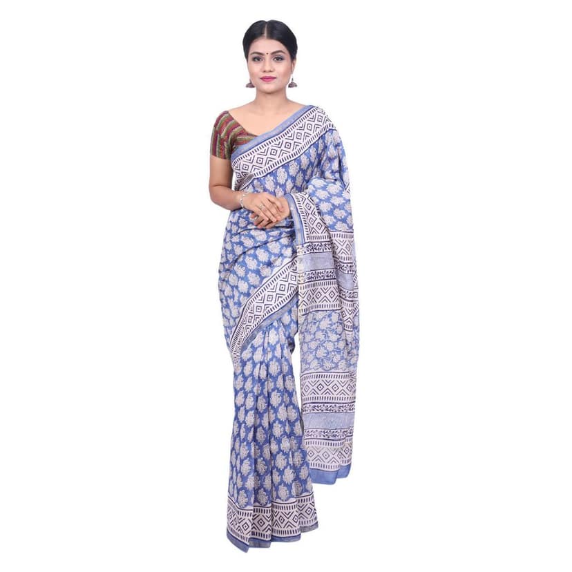 HANDLOOM MAHESHWARI PRINTED SAREE WITH BLOUSE (SKU - 3I0102030422 SAREE- 114)