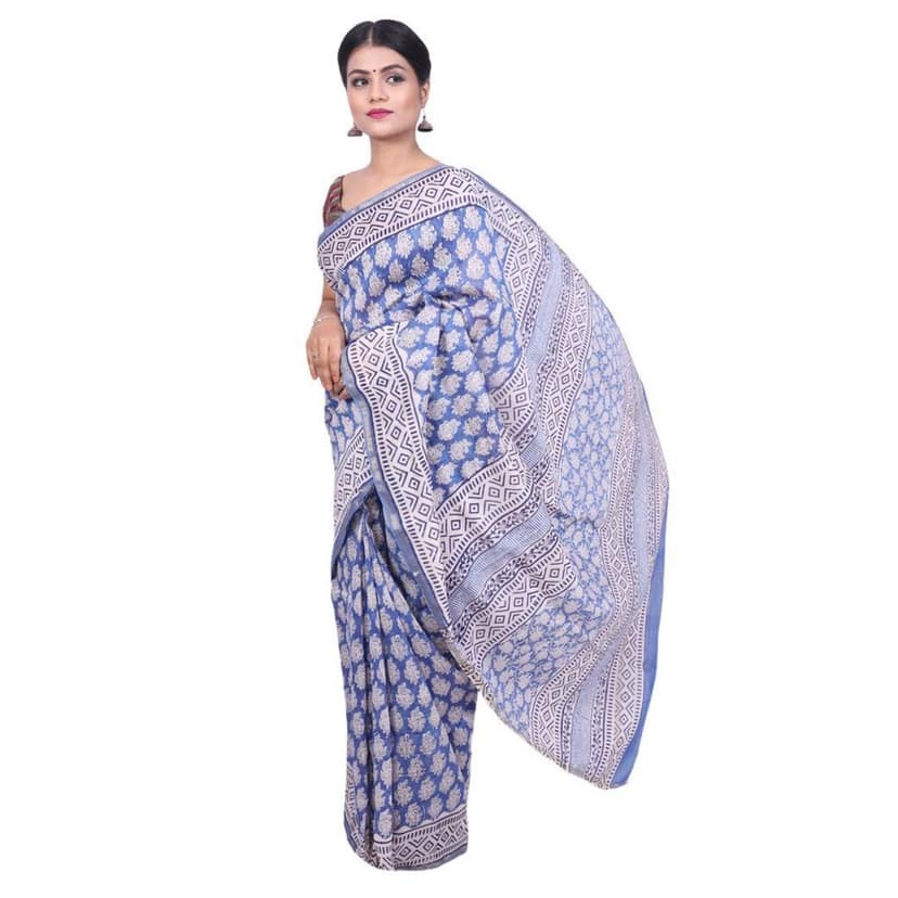 HANDLOOM MAHESHWARI PRINTED SAREE WITH BLOUSE (SKU - 3I0102030422 SAREE- 114) view 2