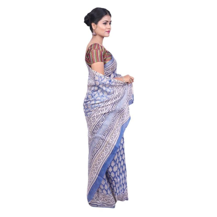 HANDLOOM MAHESHWARI PRINTED SAREE WITH BLOUSE (SKU - 3I0102030422 SAREE- 114) view 3