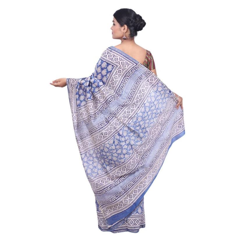 HANDLOOM MAHESHWARI PRINTED SAREE WITH BLOUSE (SKU - 3I0102030422 SAREE- 114) view 4