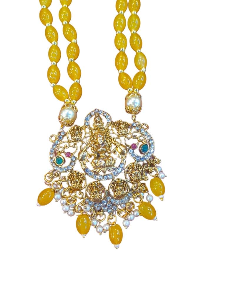 Stunning Yellow Coral Beads Necklace with intricate Gold Plated Pendant view 2