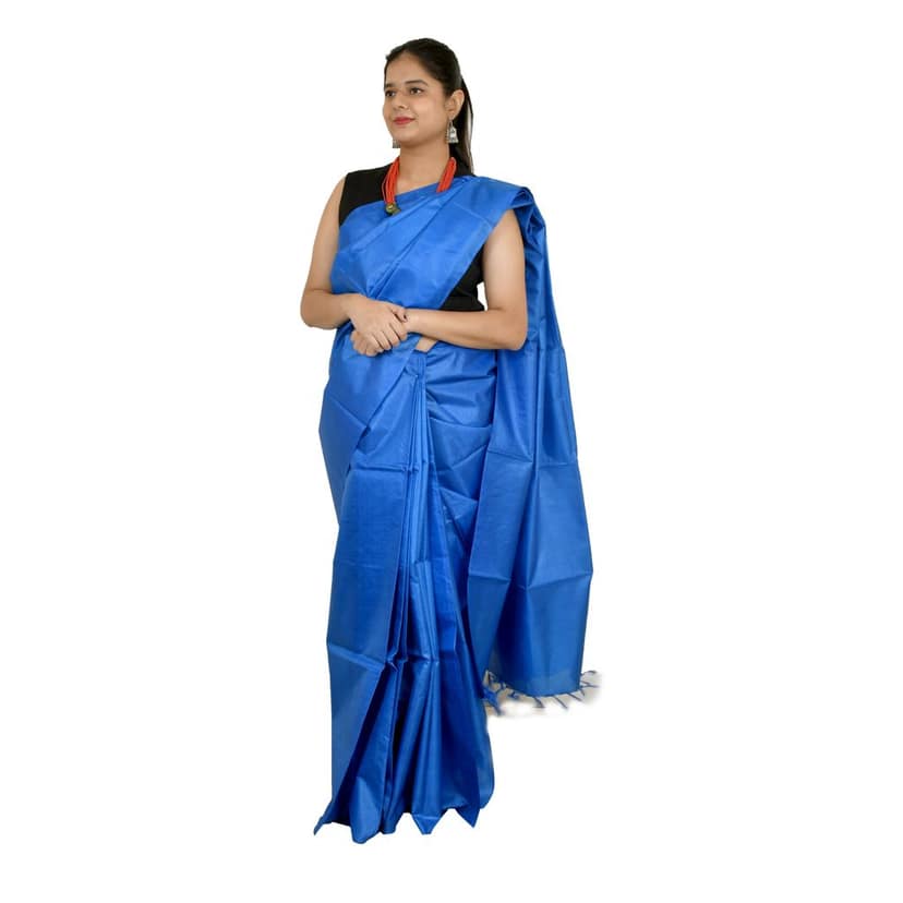 Tribes India Women's Blue Tussar Silk Saree - 1STXSARCG00026 - M5 view 2