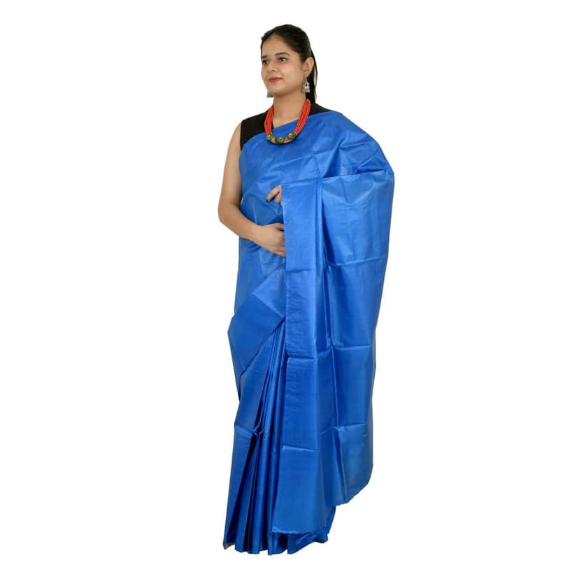 Tribes India Women's Blue Tussar Silk Saree - 1STXSARCG00026 - M5 view 3