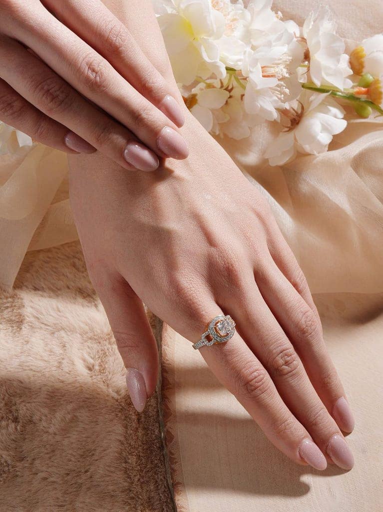 Gold Plated Princess Cut Zircon Studded Link Minimal Adjustable Propose Engagement Finger Ring view 3