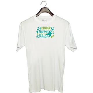 UDNAG Unisex Round Neck Graphic Teacher Student, Kindergarten rockstar Polyester T-Shirt White