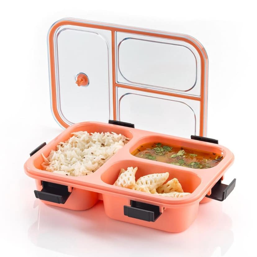 Nexapure Kids Lunch and Fruits Box - Leak-Proof 3-Compartment Lunch Box for Office & Kids | Reusable, Freezer Safe, PP Food Grade Plastic | Multicolor, Pack of 1