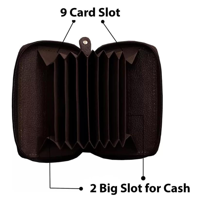 Small Pocket-Sized 9 Slot ID, Credit-Debit Card Holder with Closing Zipper for Men & Women - Brown WL601-B view 4