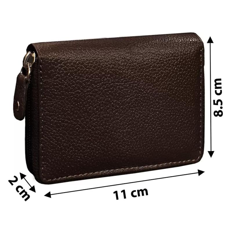 Small Pocket-Sized 9 Slot ID, Credit-Debit Card Holder with Closing Zipper for Men & Women - Brown WL601-B view 5