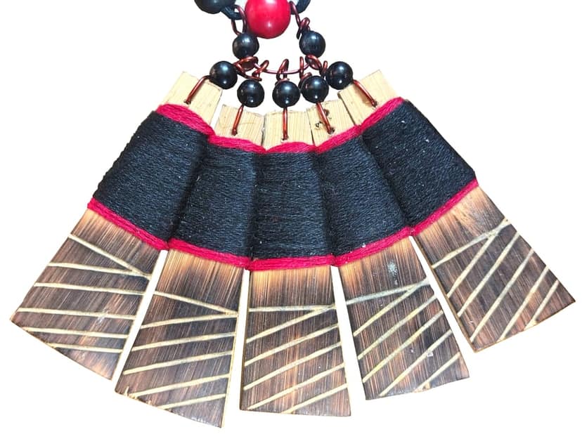 Handcrafted Tribal Wooden Beaded Fan Necklace with Matching Earrings Set view 2