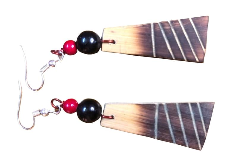 Handcrafted Tribal Wooden Beaded Fan Necklace with Matching Earrings Set view 3