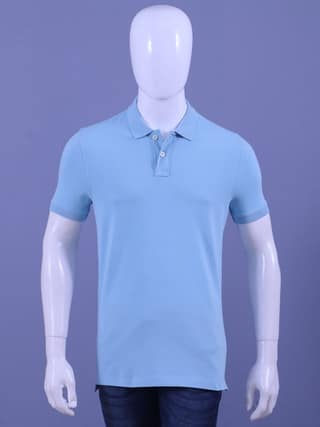 Men's Sky Blue Enzyme Finish Solid Polo T-Shirt