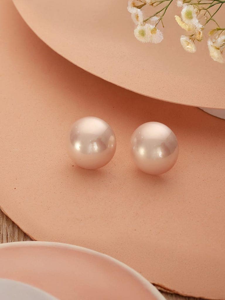 Anti-Tarnish Rose Toned Round Button Pearl Of 20mm Studds Earrings view 5
