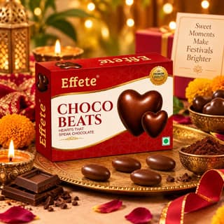 DHRUVINSRI Premium Effete Choco Beats Heart Shaped Chocolate (32 Gm), Medium Sugar Coating, More Nutty, Healthy - 50 Grams/Pack