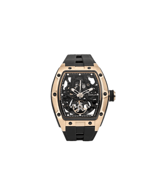 Qorum Equinox Men’s Multi-Function Skeleton Watch – Black Dial, Rose Gold Detailing, Black Silicon Strap