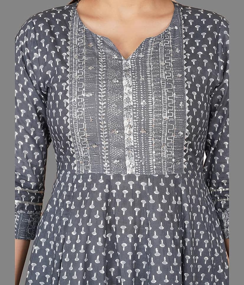 Mishree Collection - Grey Cotton Women's Anarkali Kurti ( Pack of 1 ) view 2