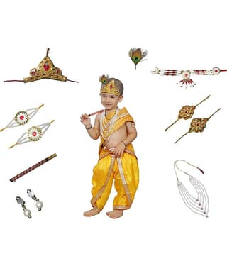 Kaku Fancy Dresses Polyester Krishna Costume for Kids | Kids Krishna Dress for Janmashtami/Kanha/Krishnaleela/Mythological Character Krishna Fancy Dress Costume for Boys/Girls - Yellow (3-4 Years)