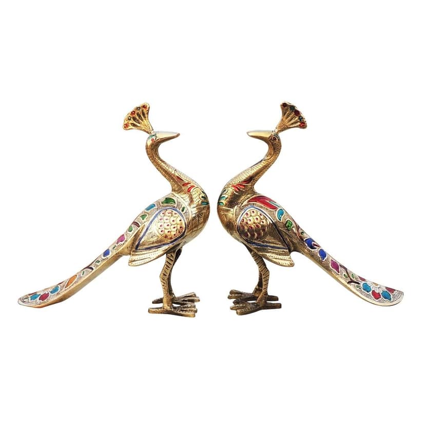 Brass Peacock Pair Decorative Statue for Premium Interiors, Height : 9.2 Inch (ANMAS252 B) view 2