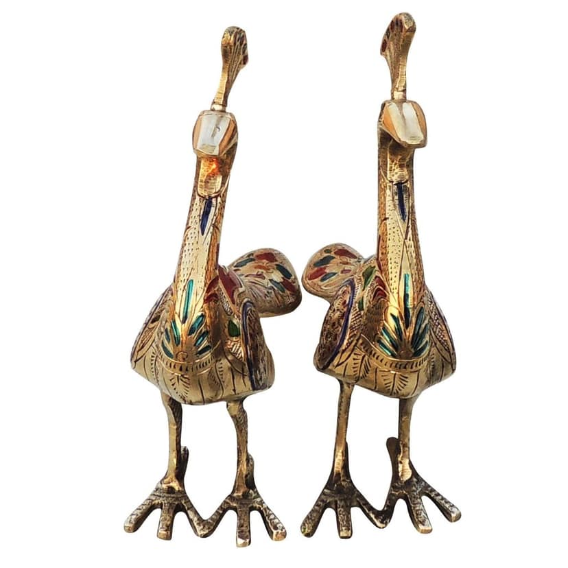 Brass Peacock Pair Decorative Statue for Premium Interiors, Height : 9.2 Inch (ANMAS252 B) view 3