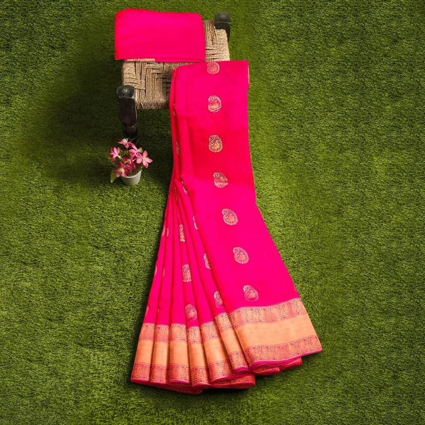 Pink Color Beautiful Mango Butta Saree with Unstitched Blouse view 5