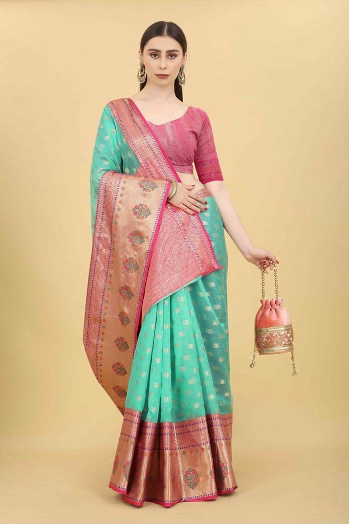 Women's Ethnic Motifs Art Silk Saree With Blouse Piece view 4