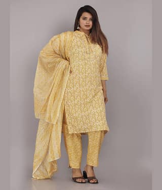 HIGHLIGHT FASHION EXPORT Cotton Printed Kurti With Pants Women's Stitched Salwar Suit - Yellow ( Pack of 1 )