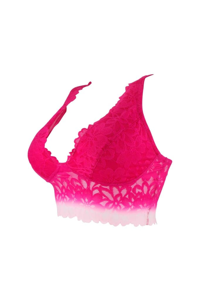 Sheluxe Women’s Floral Lace Longline Bralette with Deep V-Neck, Wire-Free Support, and Adjustable Straps for Everyday Comfort Magenta view 3