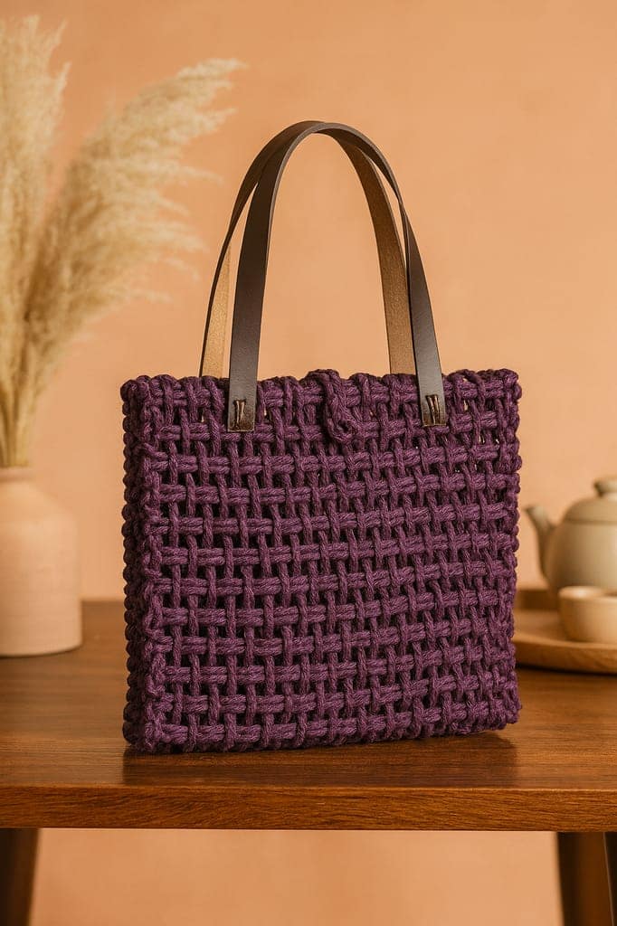 Handcrafted Purple Sabai Grass Travel Mesh Bag view 3
